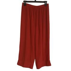 Aliki Yamani Creations Red 100% Silk Cropped Wide Leg Pants Elastic Waist